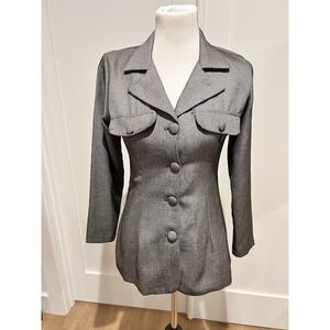 Women's Gray Textured Vintage Candy Store Blazer with Double Pocket Size S